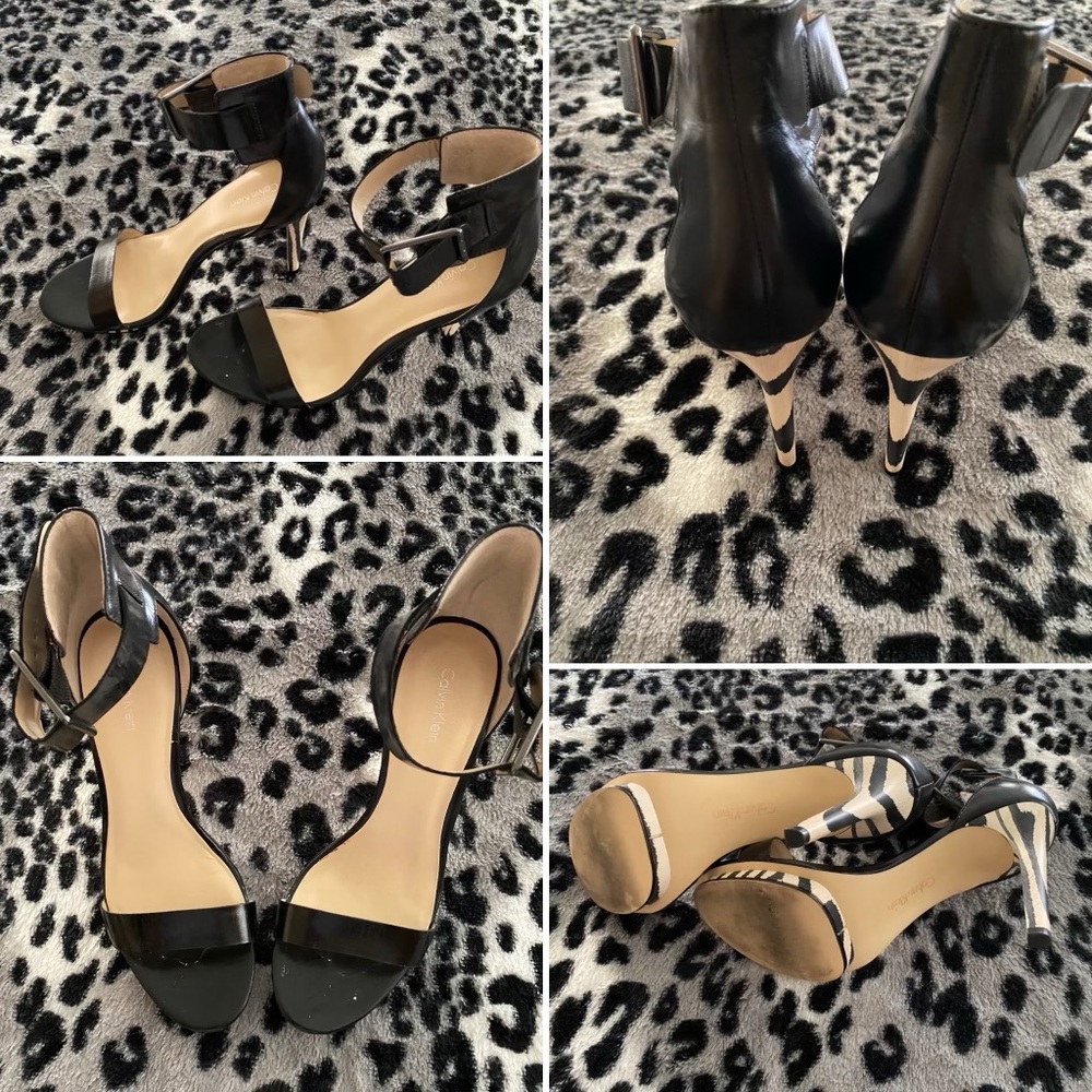 Calvin Klein zebra print black heels
